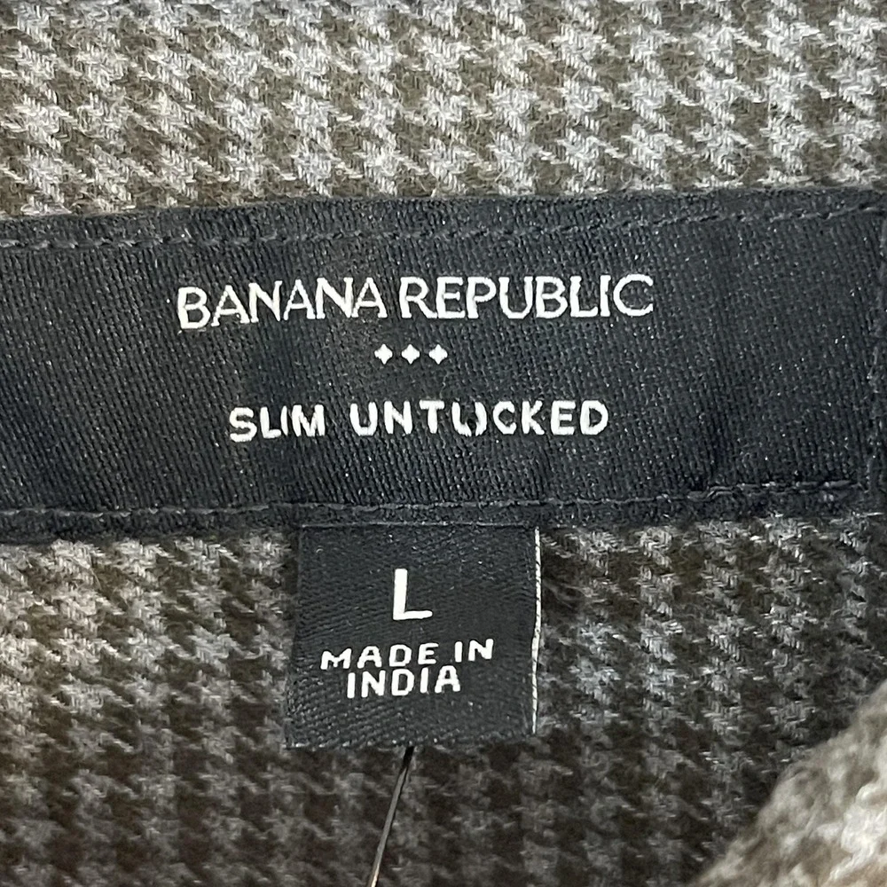 Banana Republic Shirt Mens Large Gray Houndstooth‎ Long Sleeve Button Down